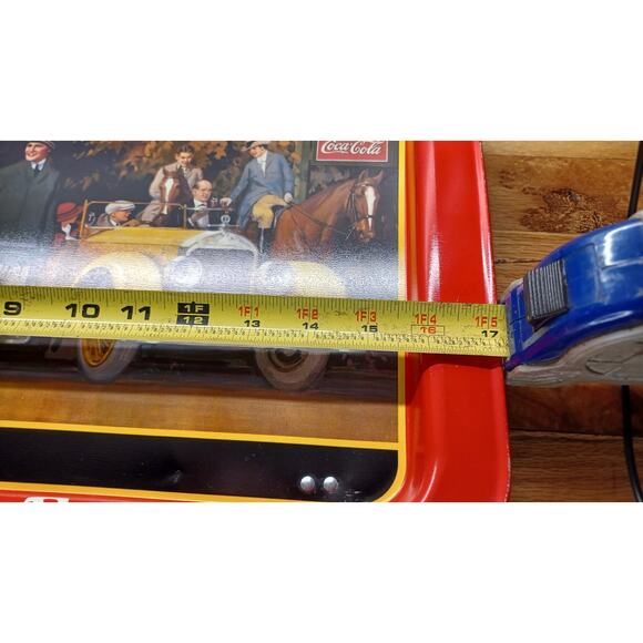 2 Vintage Coke 1987 Coca Cola Touring Car Advertising Lithograph TV Tray w Legs - Picture 10 of 12